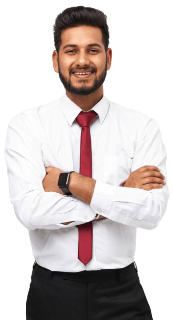 Smiling professional man presenting a tablet with content on the screen